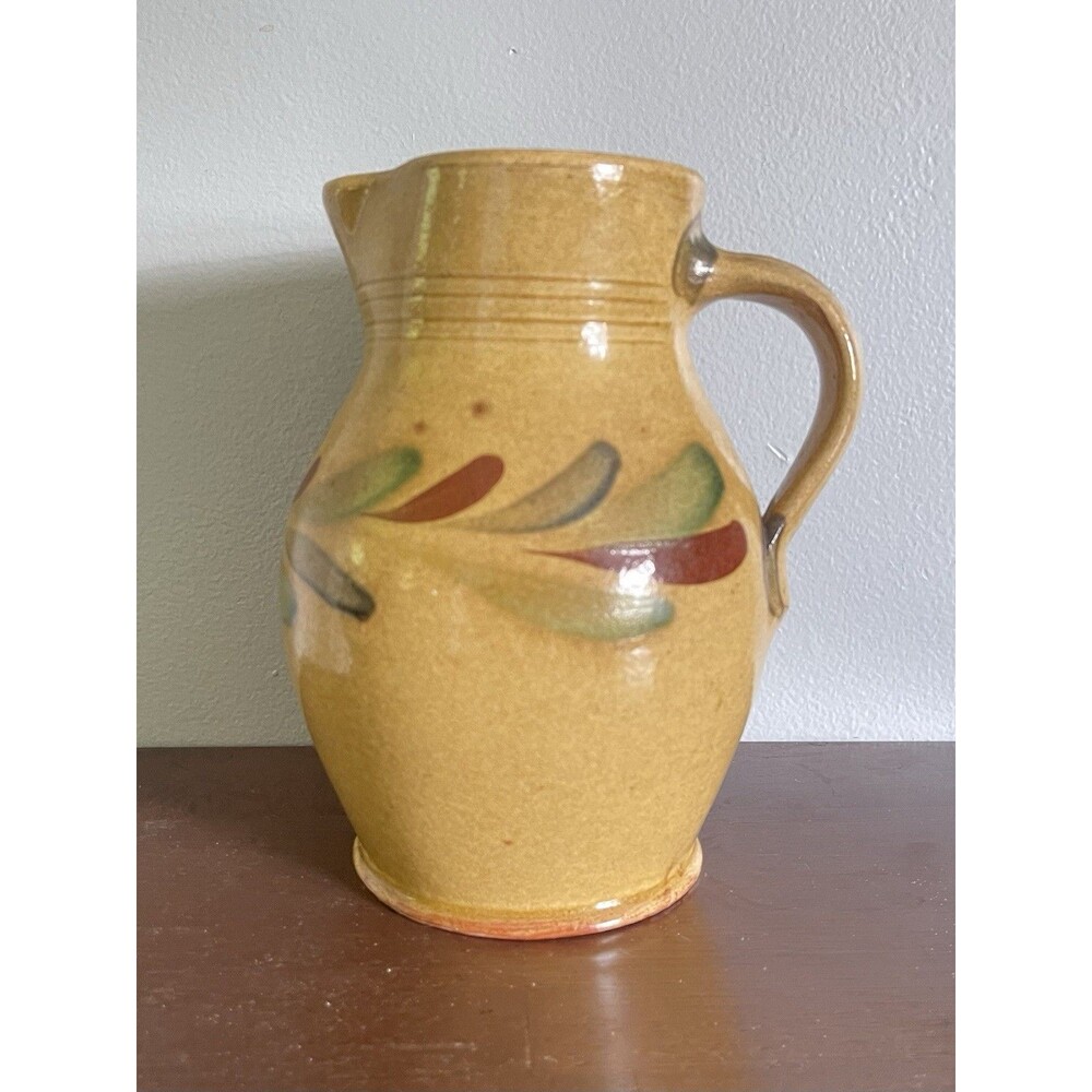 Vintage Rockdale Union Stoneware Studio Handcrafted Floral Pottery Pitcher